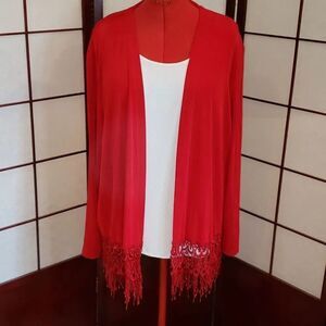Amanda 3X Shimmery Red Fringe Cardigan Sweater